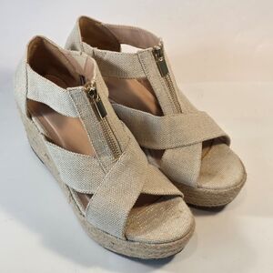 A New Day Women's Textile Zip Front Wedge Upper Beige Sandals Size 8.5